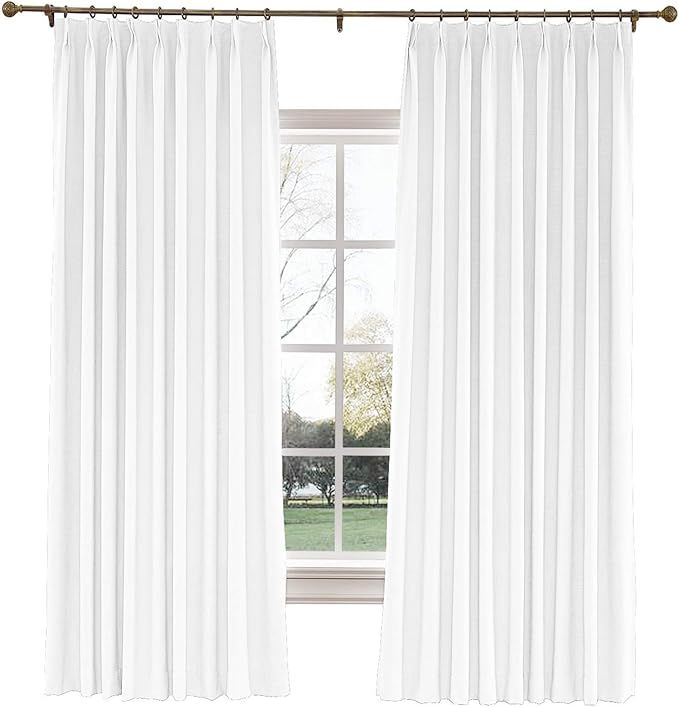 TWOPAGES 100 W x 84 L inch Pinch Pleat Darkening Drape Faux Linen Curtain with Blackout Lining Dr... | Amazon (US)