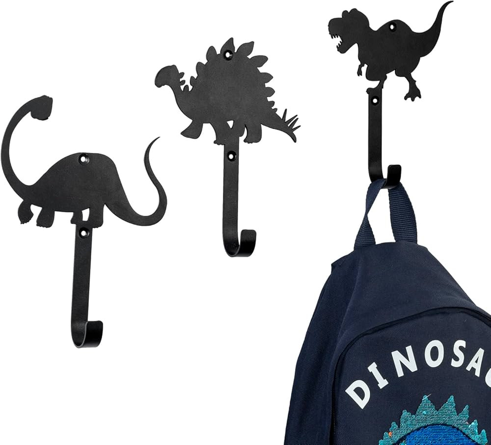 MyGift Fun Childrens Wall Mounted Matte Black Metal Cartoon Dinosaur Silhouette Hanger Hooks for ... | Amazon (US)