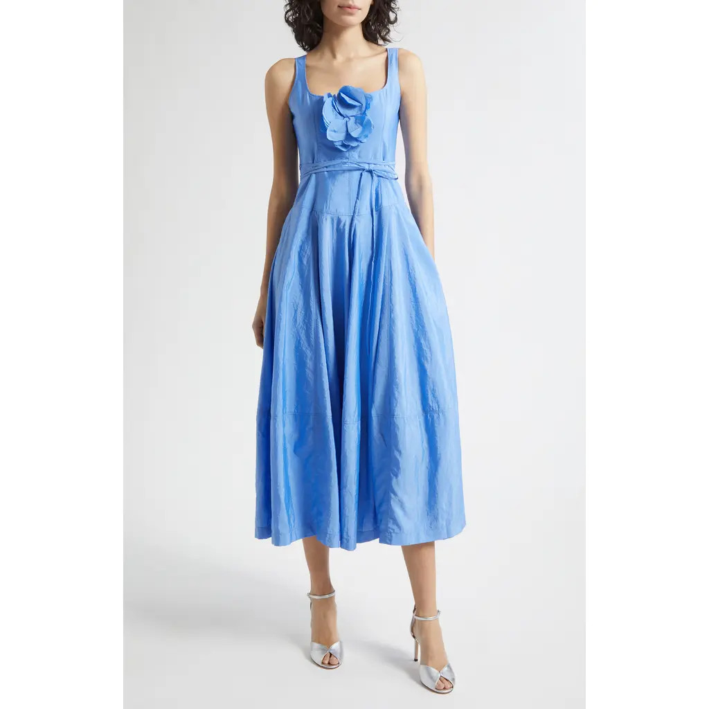Cinq à Sept Joisian Flower Appliqué Midi Dress in Ultramarine at Nordstrom, Size 12 | Nordstrom