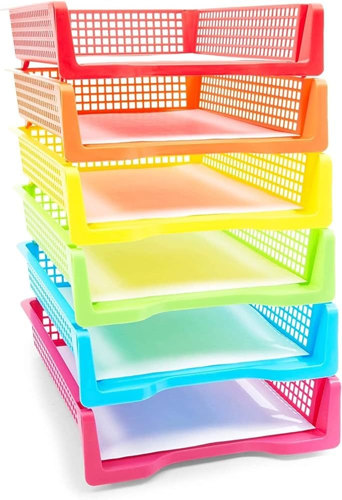 Set of 6 Rainbow Turn in Trays for Teachers, Plastic Classroom Paper Organizers, Colorful Storage... | Amazon (US)