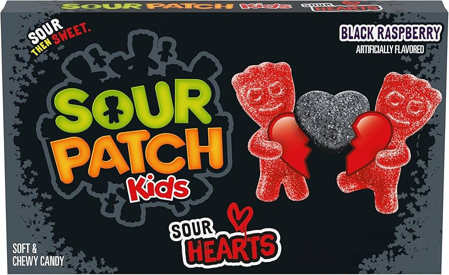 SOUR PATCH KIDS Sour Hearts Black Raspberry Soft & Chewy Candy, Valentines Day Candy, 3.08 oz | Amazon (US)