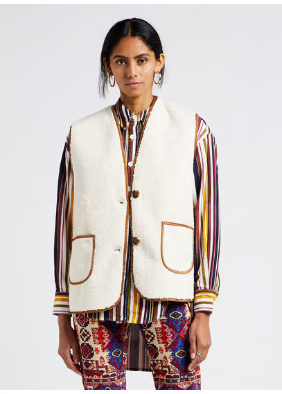 VESTE COL V EN SHERPA ECRU LA PETITE ETOILE - FEMME | Place des Tendances | Place des tendances (FR)