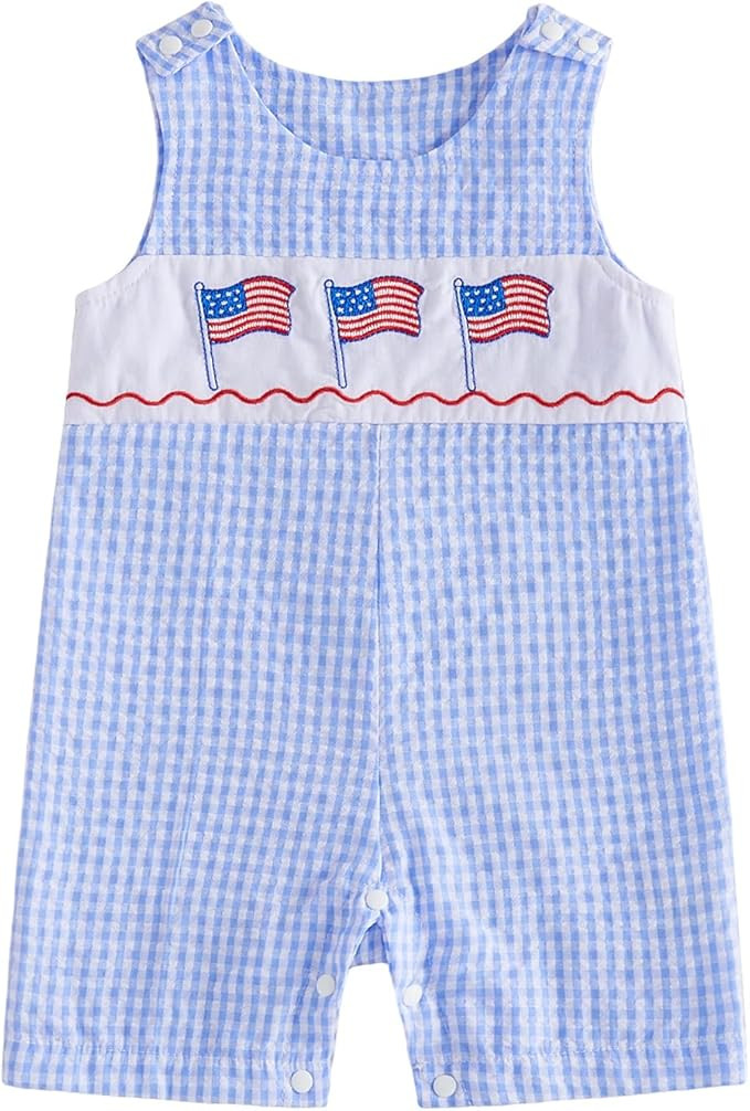 Baby Boy 4th Of July Outfit American Boy Sleeveless Romper Striped Jumpsuit Overalls Fourth Of Ju... | Amazon (US)