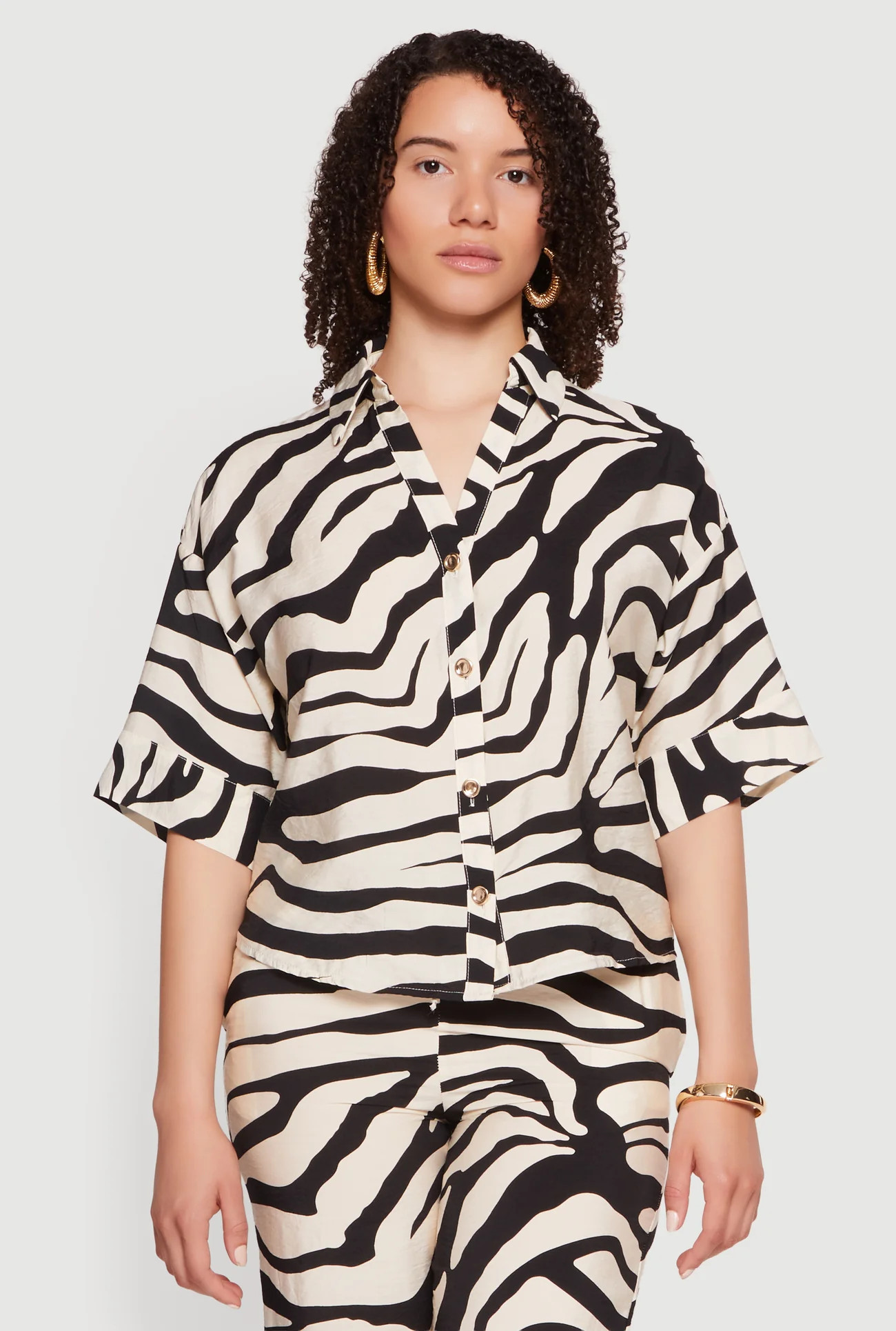 Crepe Knit Zebra Print Shirt | Rainbow Shops