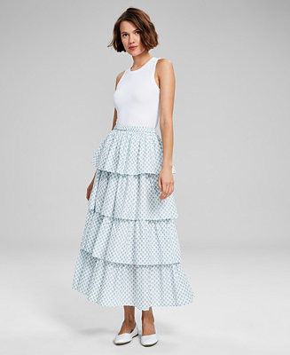 Women's Cotton Printed Tiered Maxi Skirt, Exclusively at Macy's | Macy's
