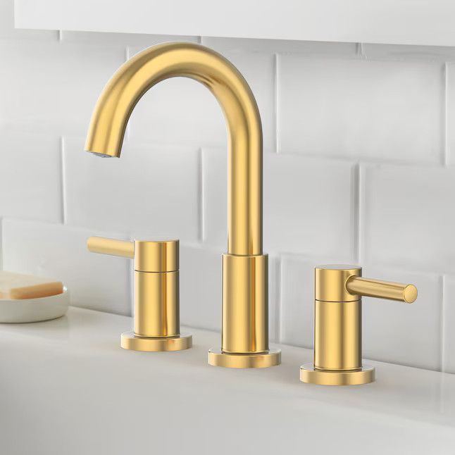 allen + roth Harlow Brushed Gold Widespread 2-Handle WaterSense Bathroom Sink Faucet with Drain | Lowe's