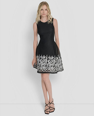DKNY Women's Embroidered Mesh Sleeveless Fit & Flare Dress - Macy's | Macy's