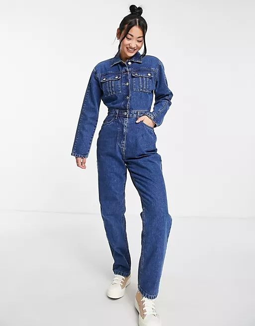 Urban Bliss denim boiler suit in mid wash | ASOS (Global)