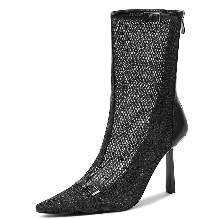 Mid Calf High Heels Summer Boots for Women Pointed Toe Mesh Fishnet Zipper Stiletto heel Boot Sex... | Amazon (US)