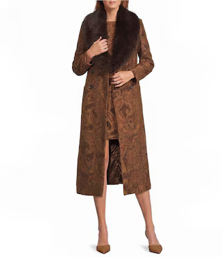 Antonio Melani Bennett Faux Fur Detachable Collar Jacquard Coat -  14 | Dillard's