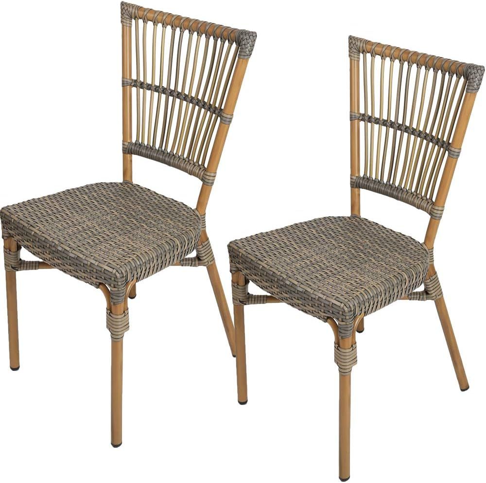 Wicker Dining Side Chairs Set of 2 Arm Less Patio French Cafe Bistro Chair with Aluminum Frame In... | Amazon (US)