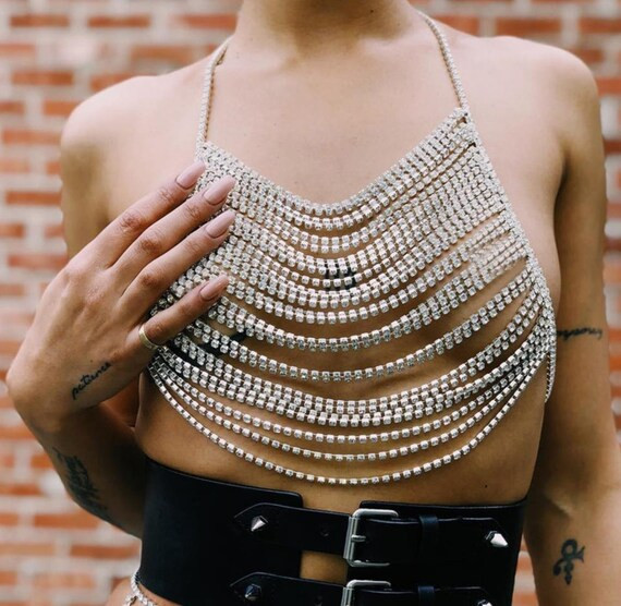 Layered Bra Chains Punk Rhinestone Chest Chain Crystal Bra | Etsy | Etsy (US)