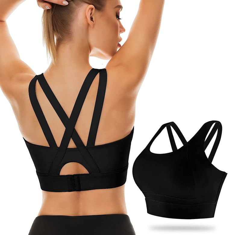 Strappy Sports Bras for Women, Push Up Padded Medium Support Sports Bars with Removable Cups for ... | Amazon (US)