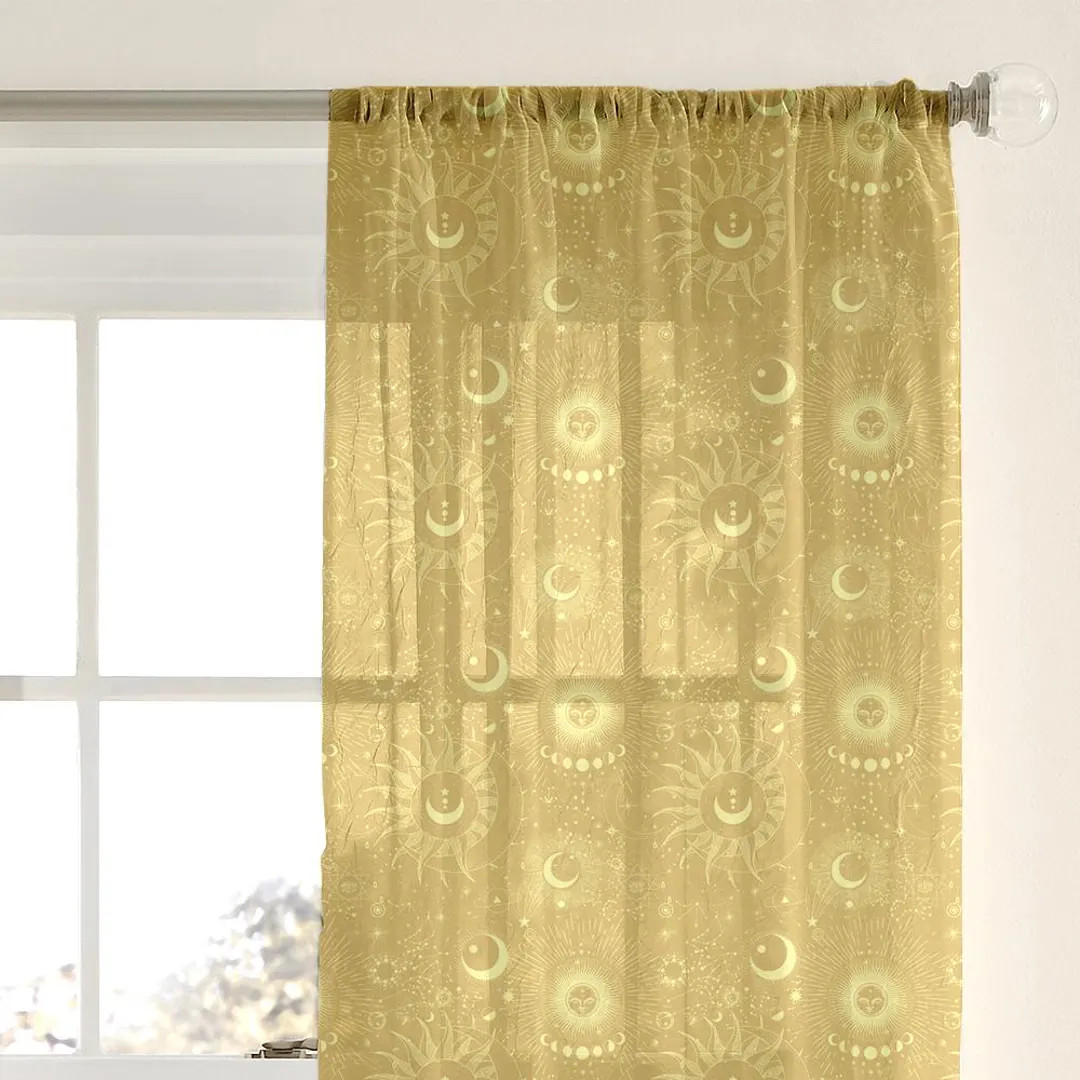 Celestial Sheer Window Curtain: Golden Cosmic Design, Boho Home Decor (50" X 84") - Etsy | Etsy (US)