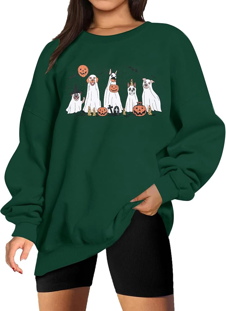 MYHALF Halloween Sweatshirt Women Spooky Shirts: Oversized Skeleton Tops Cute Skull Crewneck Swea... | Amazon (US)
