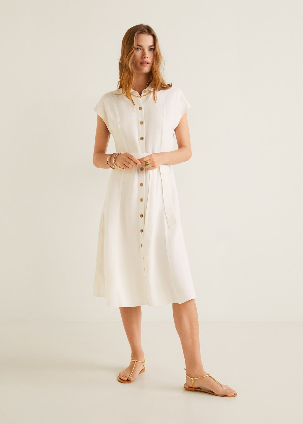 Linen-blend midi dress | MANGO (US)