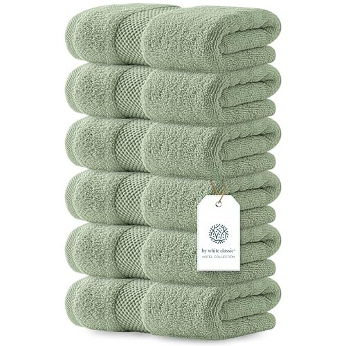 White Classic Luxury Light Green Hand Towels - Soft 100% Turkish Cotton | Highly Absorbent Hotel spa Bathroom Towel Collection | 16x30 Inch | Set of 6 | Amazon (US)