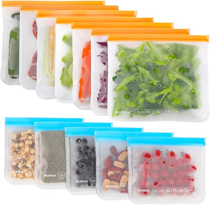 Reusable Storage Bags, 12 Pack BPA Free PEVA Reusable Freezer Bags,Reusable Gallon Bags, Reusable... | Amazon (US)