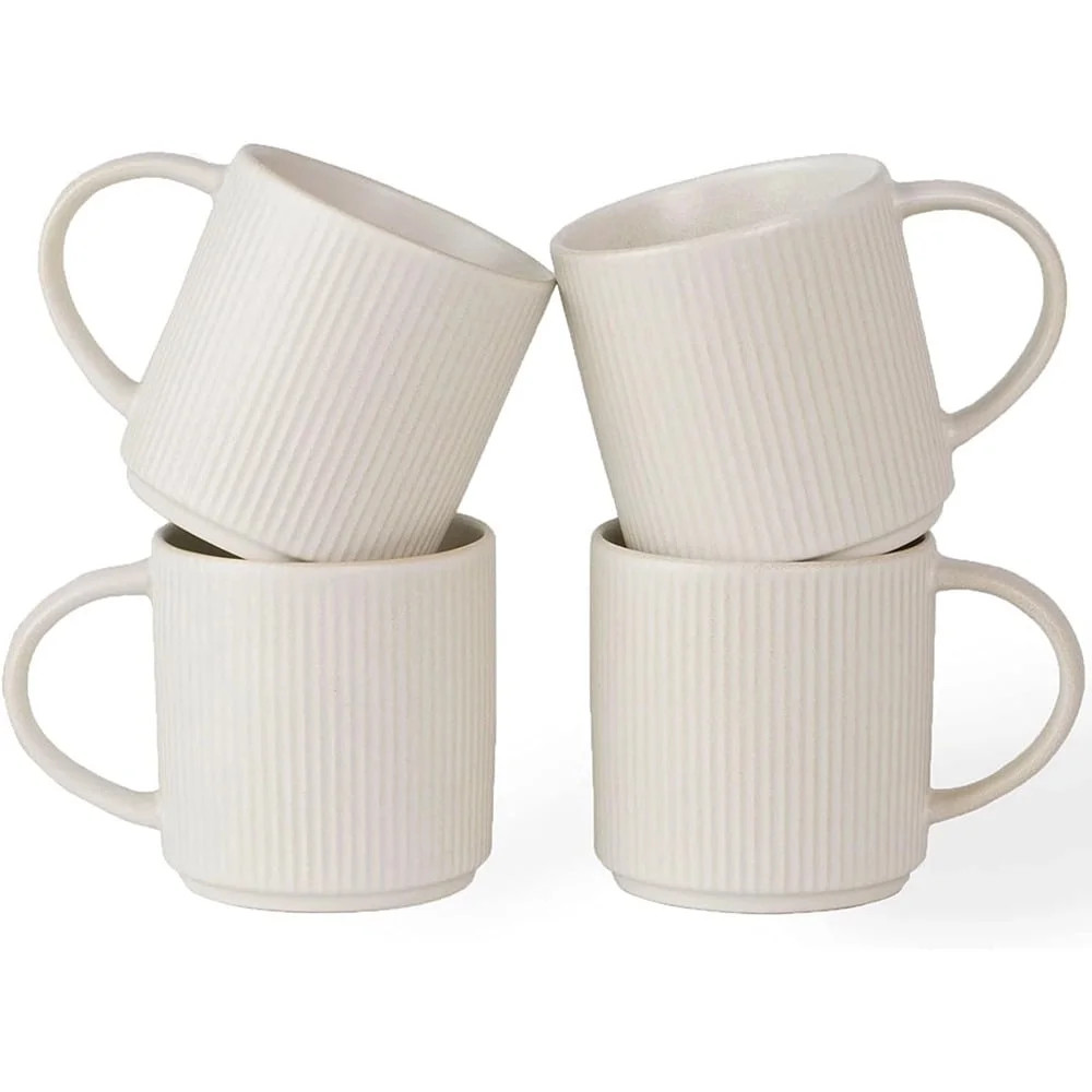 Famiware Star 4-Piece Stoneware 12 oz Coffee Mug Set, Matte White | Walmart (US)