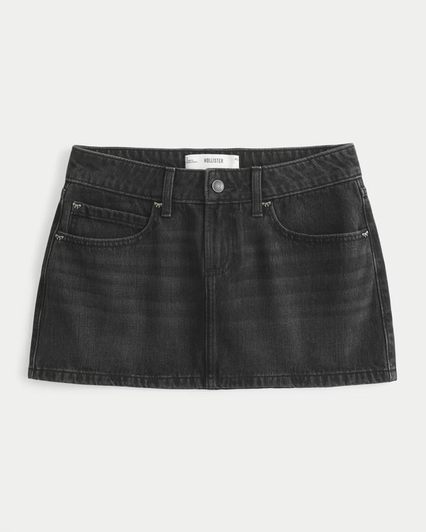 Women's Low-Rise Washed Black Denim Mini Skort | Women's Bottoms | HollisterCo.com | Hollister (US)