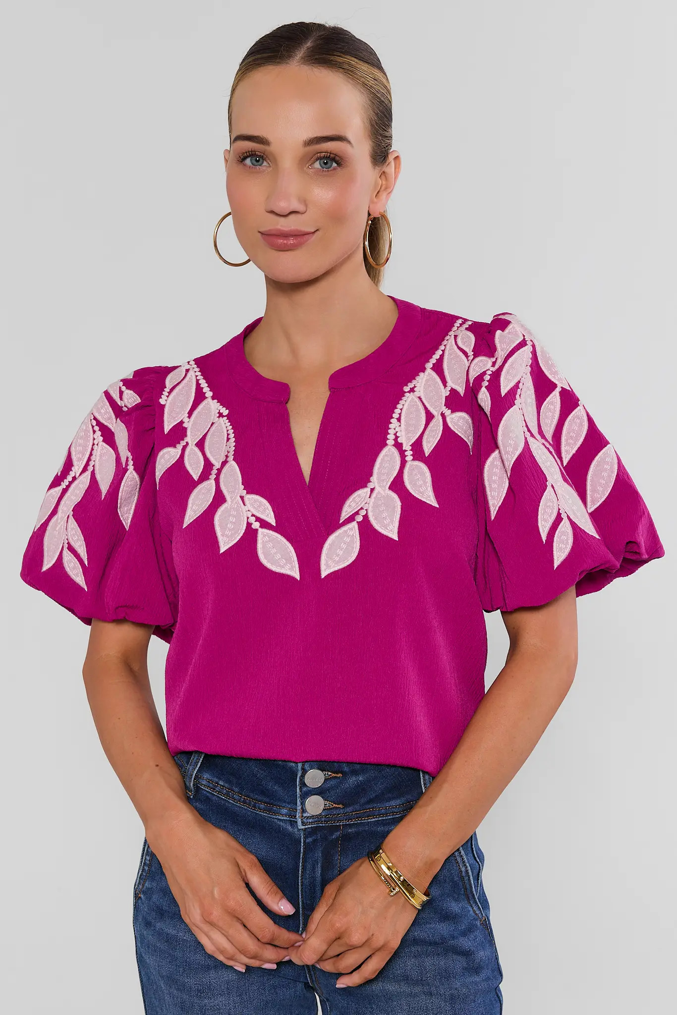 Beth Fuchsia Embroidered Top | Avara