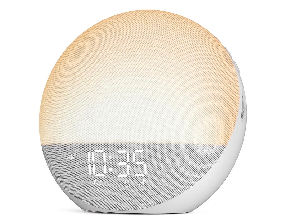 Odokee Sunrise Alarm Clock White Noise Machine: Natural Wake Up Light
Dimmable Clock with Bluetooth Speaker for Bedroom - 25 Sleep Sounds for Baby Adults Kids Frost White