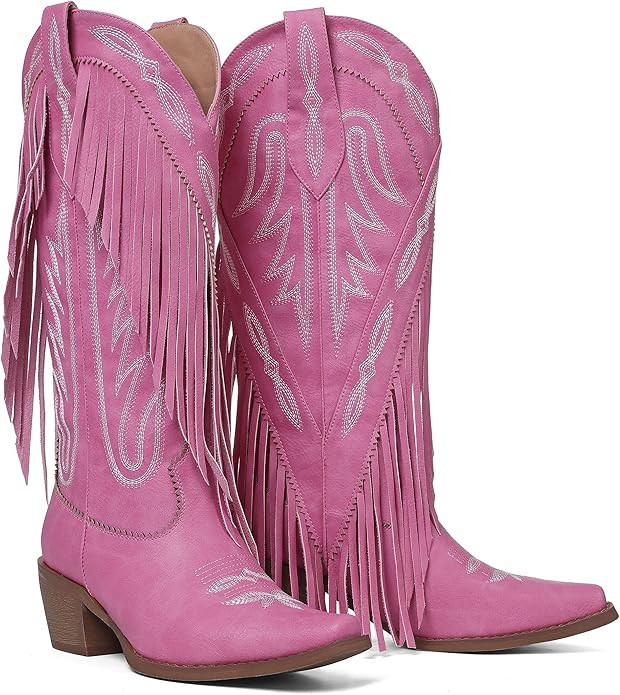 Mattiventon Cowboy Boots for Women Fringe Knee High Cowgirl Western Boots with Classic Embroidery... | Amazon (US)