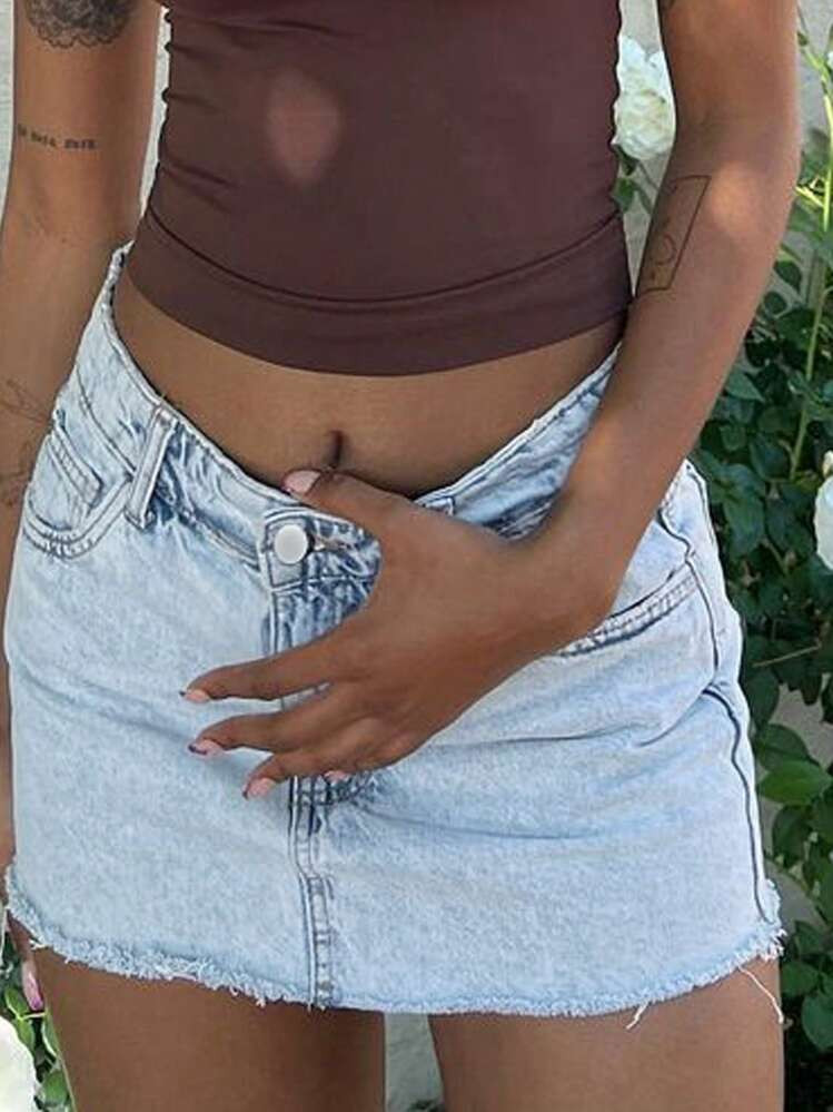 Denim Rock in heller Waschung, A-Linie, Neu für den Sommer | SHEIN