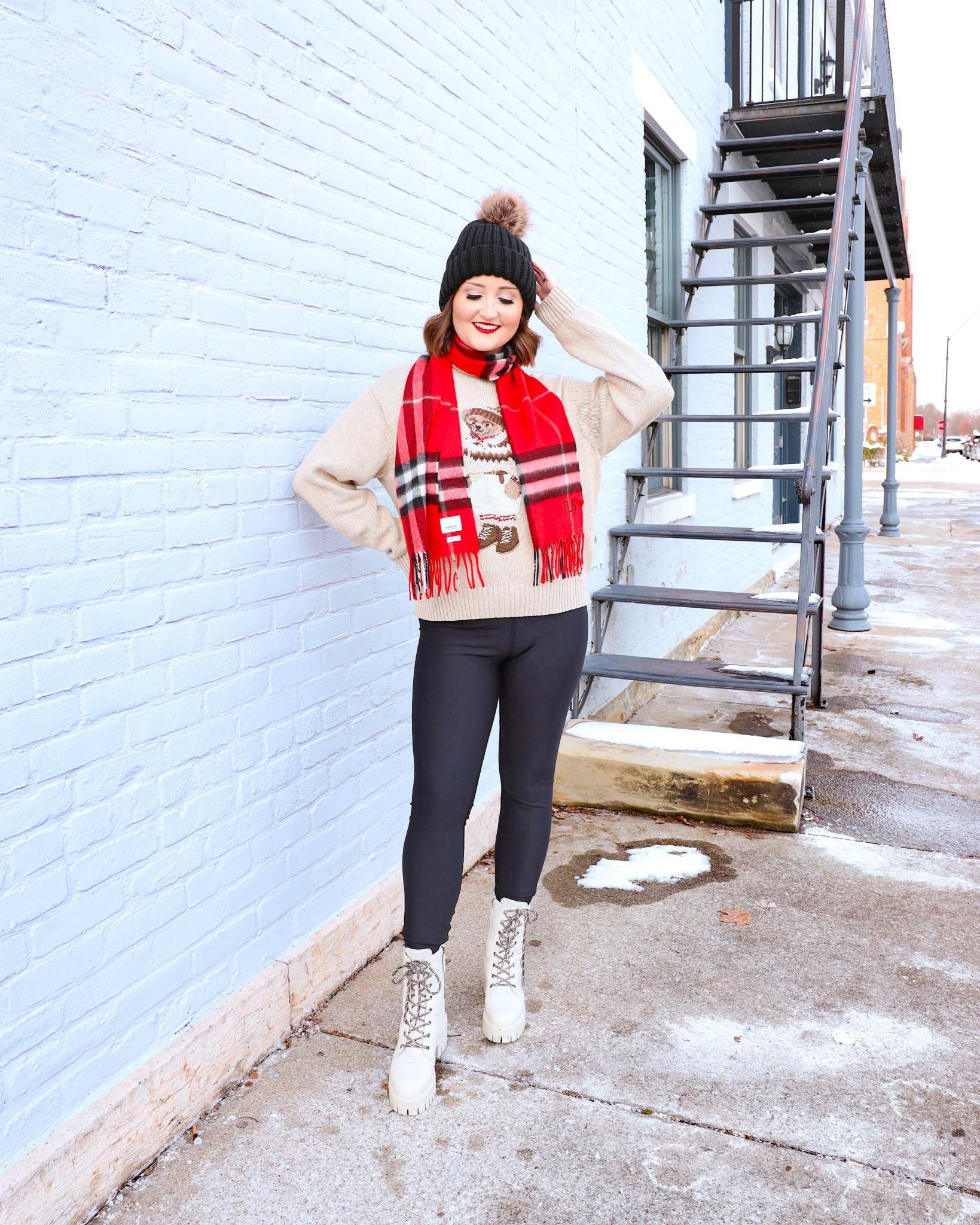 Winter outfit, holiday outfit, Burberry, alo legging, fleece lined leggings, Gucci boots, cashmere scarf, polo bear sweater, winter style, winter fashion, holiday season, Pom beanie, Midwest winter 

#LTKootd #LTKHoliday
