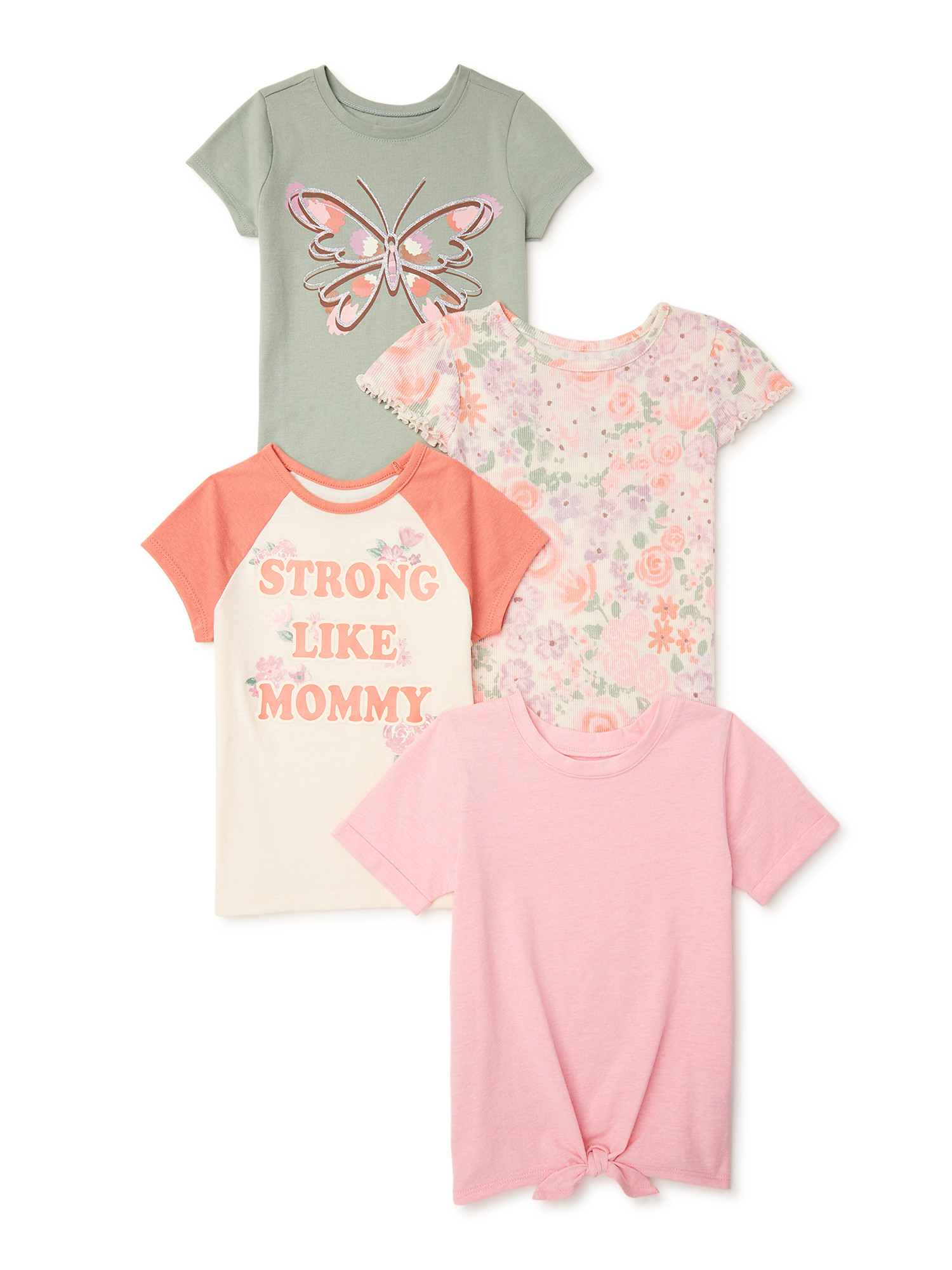 Garanimals Baby Girl & Toddler Girl Graphic & Tie-Front Short Sleeve T-Shirt Multipack, 4-Pack, S... | Walmart (US)