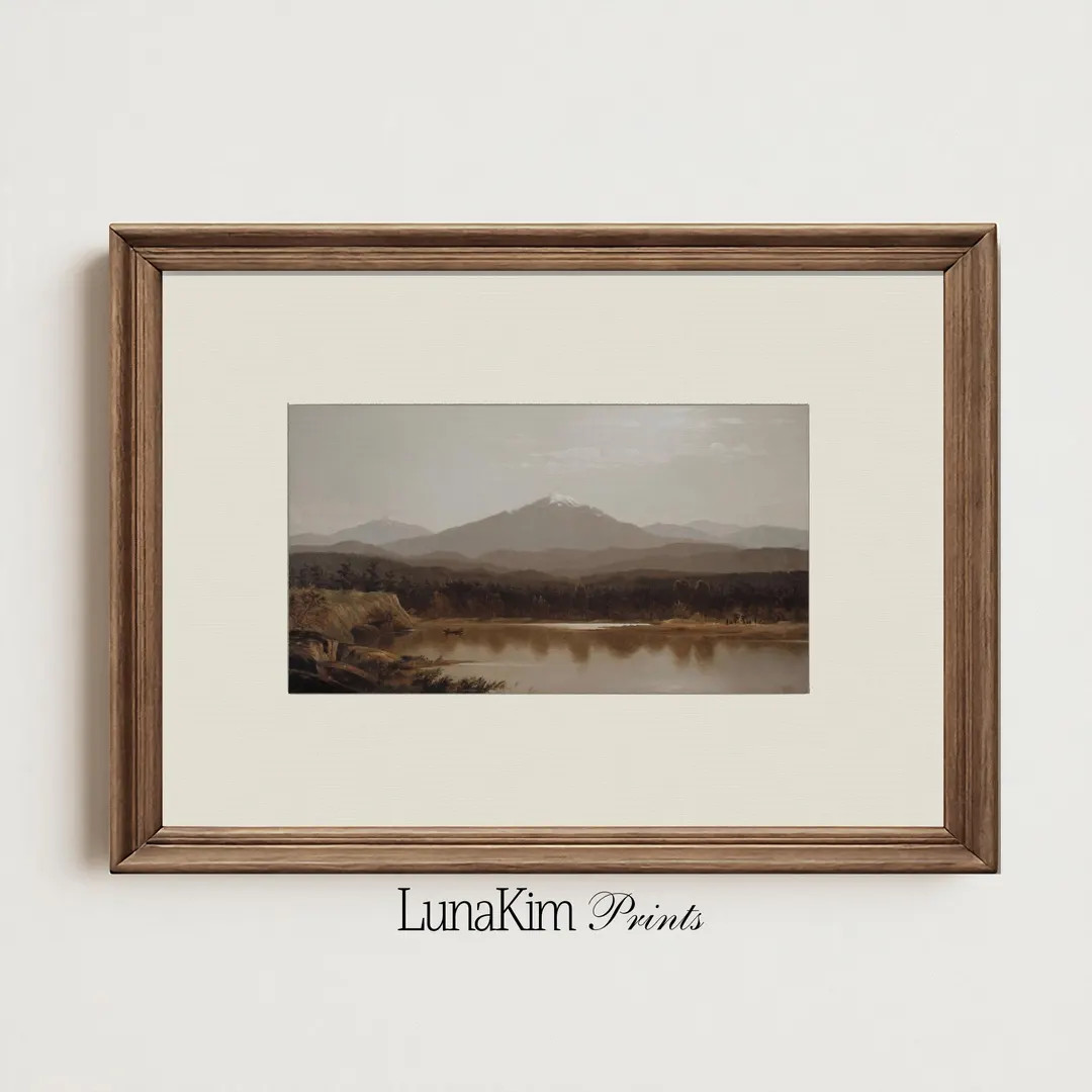 Vintage Mountain Lake Landscape Rustic Brown Neutral Toned Wall Art for Living Room Serene Countr... | Etsy (US)