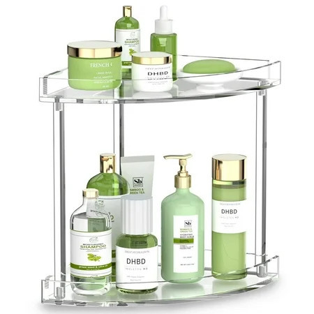 NIUBEE 2 Tier Acrylic Bathroom Counter Organizer Clear Bathroom Countertop Makeup Organizer Corner Storage Shelf Vanity Trays Home Storage for Makeup Cosmetics Perfume Corner Storage Organizer | Walmart (US)