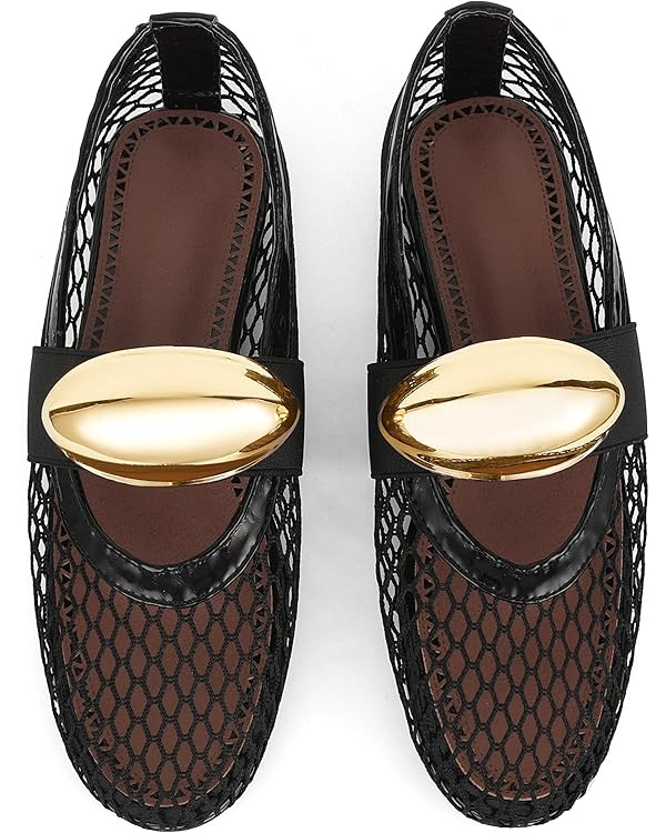 AMINUGAL Mesh Ballet Flats Shoes for Women Fashion Round Toe Fishnet Flats for Women Buckle Strap... | Amazon (US)