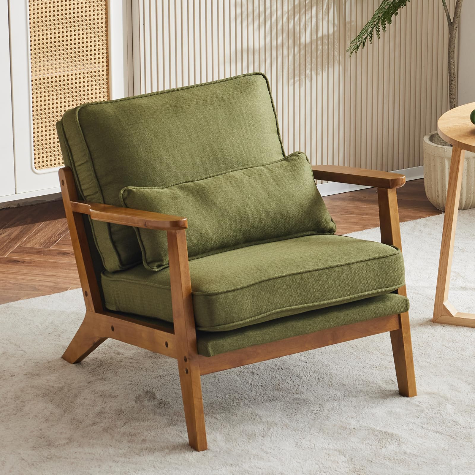 Karl home Accent Chair Wide Armrest Mid-Century Lounge Chair Linen Fabric Armchair with Lumbar Pi... | Amazon (US)
