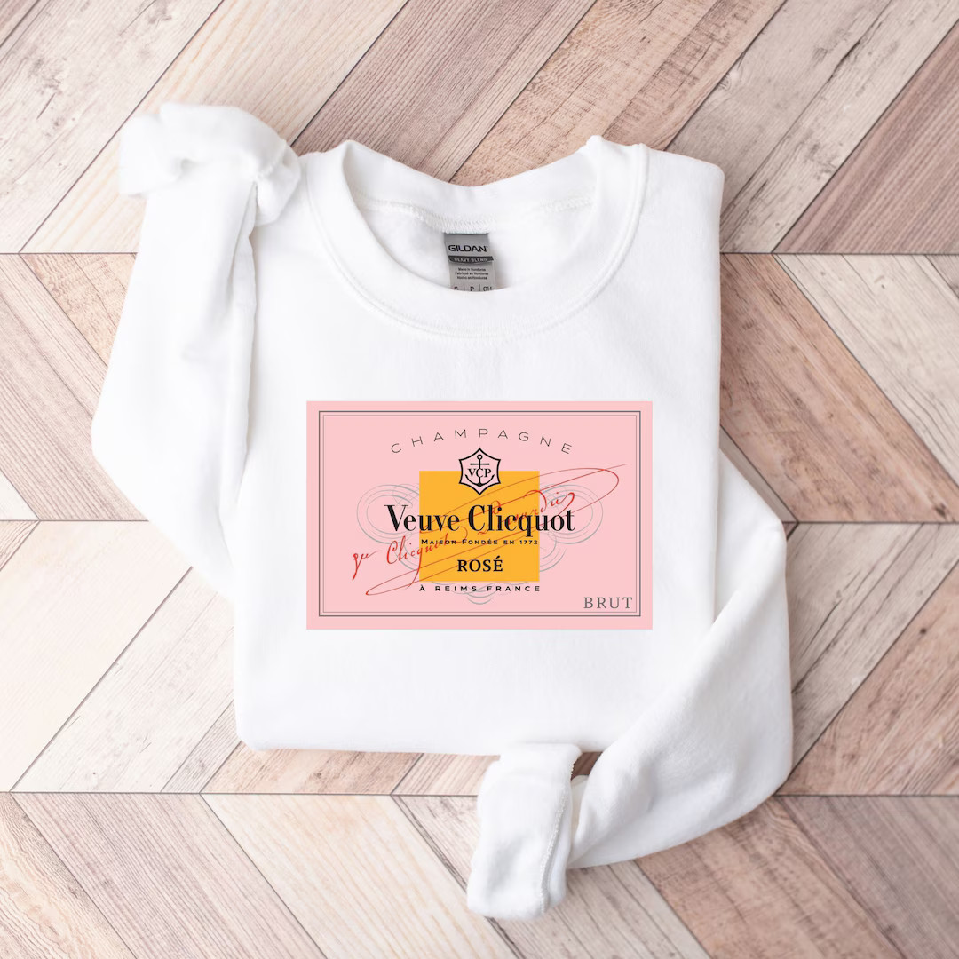 Champagne Veuve Rose Sweatshirt, Unisex Champagne Sweater Tennis Shirt Champagne Gift Bridal Shir... | Etsy (US)