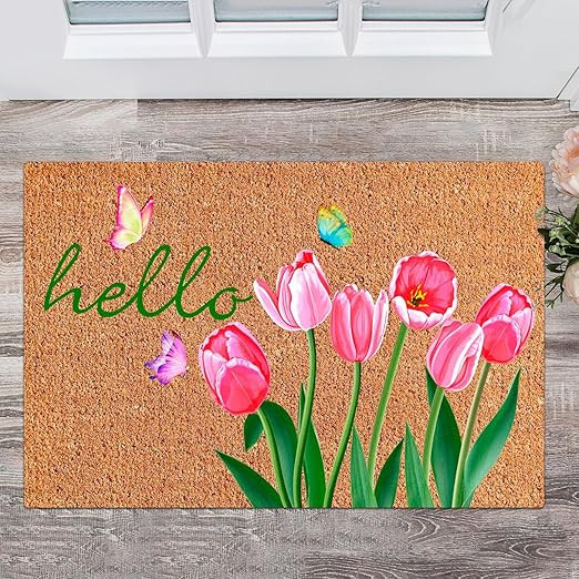 Ceenna Spring Welcome Coir Doormat Outdoor Hello Spring Front Door Mat Tulip Butterfly Coir Doorm... | Amazon (US)