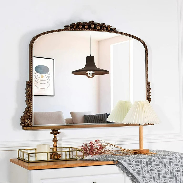 Shyfoy Large Arch Wall Mirror Ornate Mirror for Living Room Decor Anqitue Gold Decorative Mirrors... | Walmart (US)