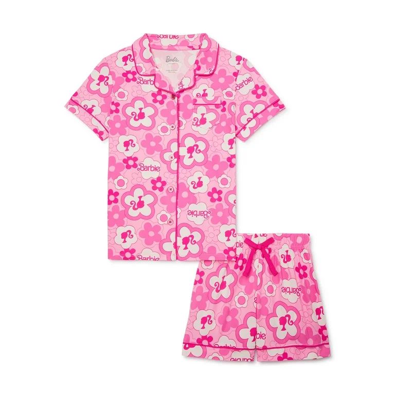 Barbie Girls Button Front Top and Shorts Pajama Set, 2-Piece, Sizes 4-12 | Walmart (US)