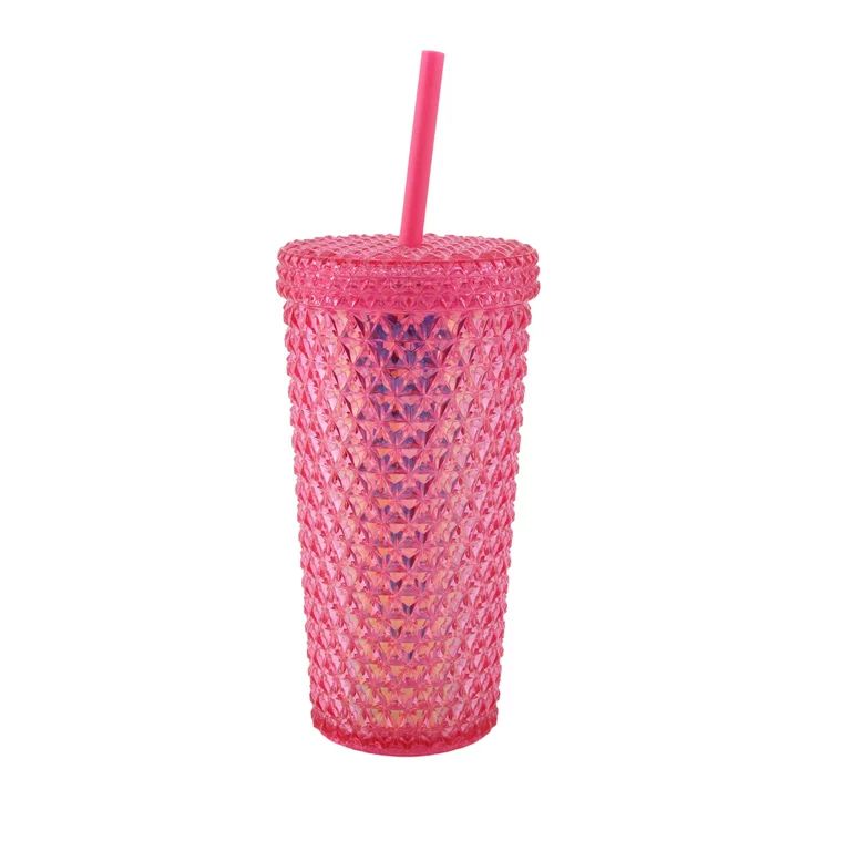 Your Zone 16-Ounce Acrylic Iridescent Textured Tumbler with Straw, Pink | Walmart (US)