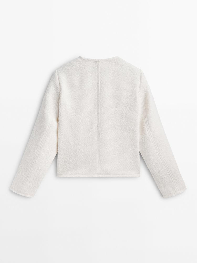 Textured cropped jacket with golden buttons | Massimo Dutti UK