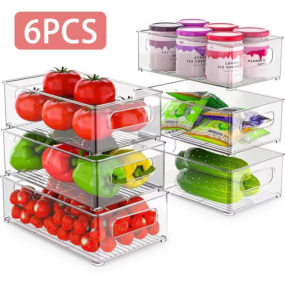 WEPSEN Set of 6 Refrigerator Organizer Bin Clear Plastic Stackable Fridge Freezer Storage Contain... | Walmart (US)