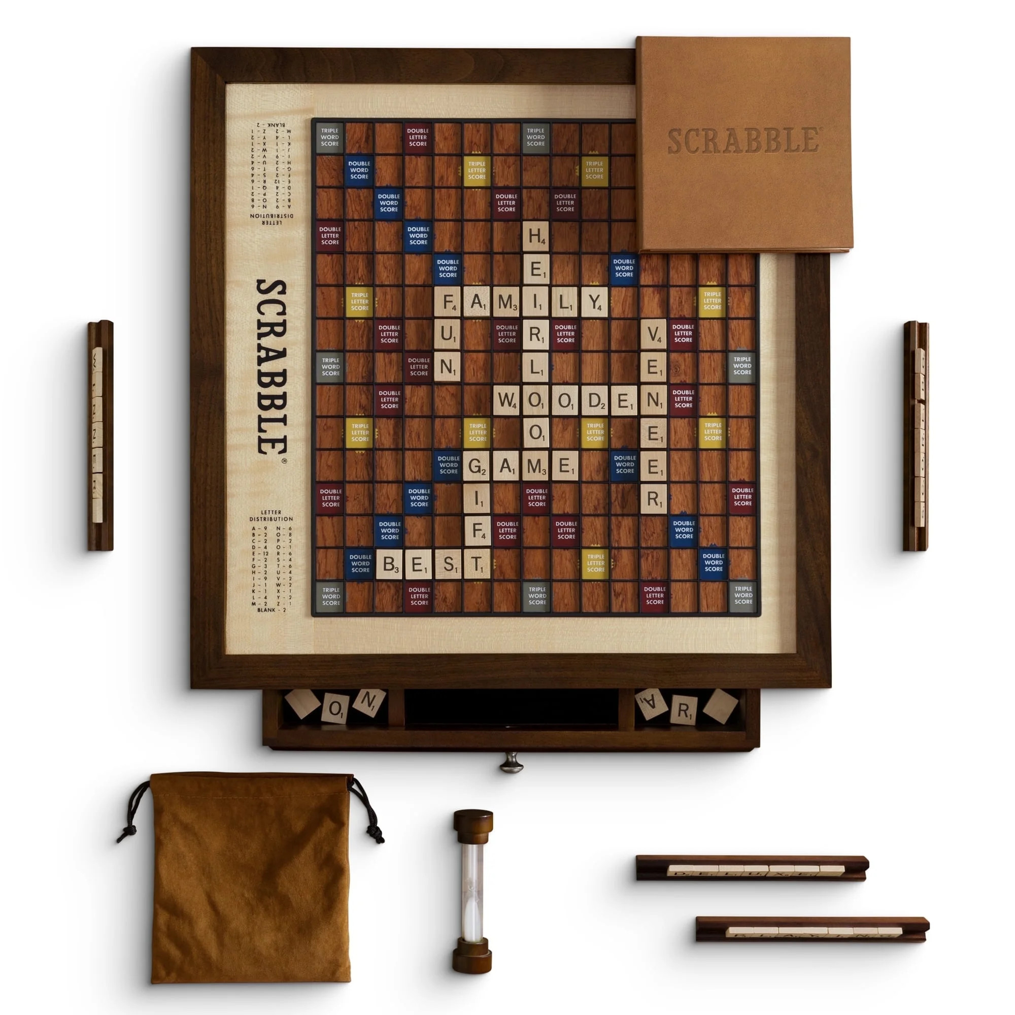 WS Game Company Scrabble Heirloom Edition Board Game with Rotating Solid Walnut Cabinet | Walmart (US)