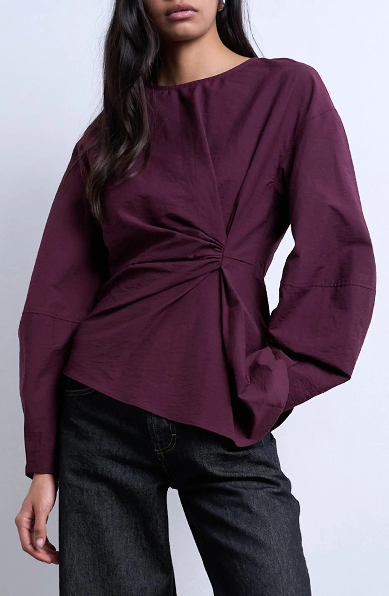 Asymmetric Pleat Long Sleeve Top | Nordstrom