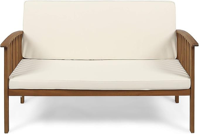 Christopher Knight Home Grace Outdoor Acacia Wood Loveseat, Brown Patina Finish and Cream | Amazon (US)