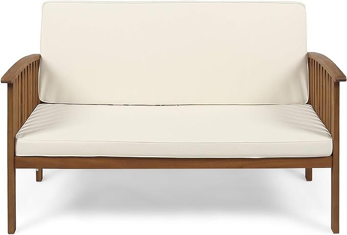 Christopher Knight Home Grace Outdoor Acacia Wood Loveseat, Brown Patina Finish and Cream | Amazon (US)