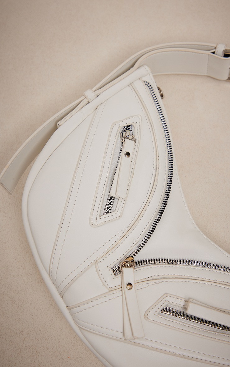 White Pu Zip Detail Shoulder Bag | PrettyLittleThing US
