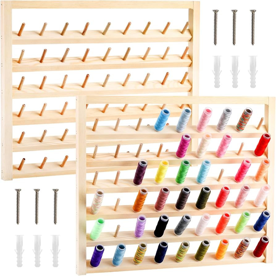 Tosnail 2 Pack 54 Spools Wooden Thread Holder, Large Racks, Wall Mount Storage Organizer for Sewi... | Amazon (US)