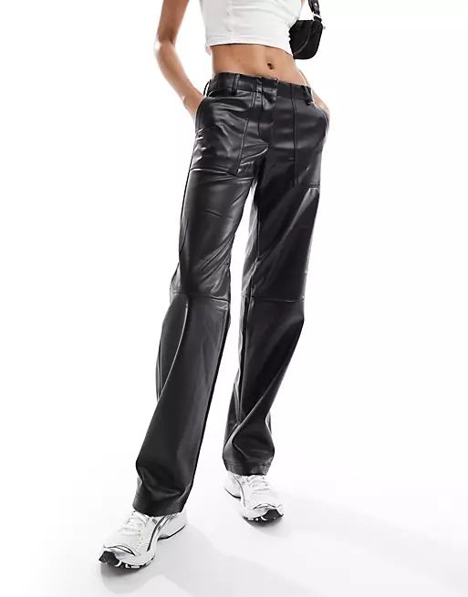 Only Tall faux leather straight leg trousers in black | ASOS (Global)
