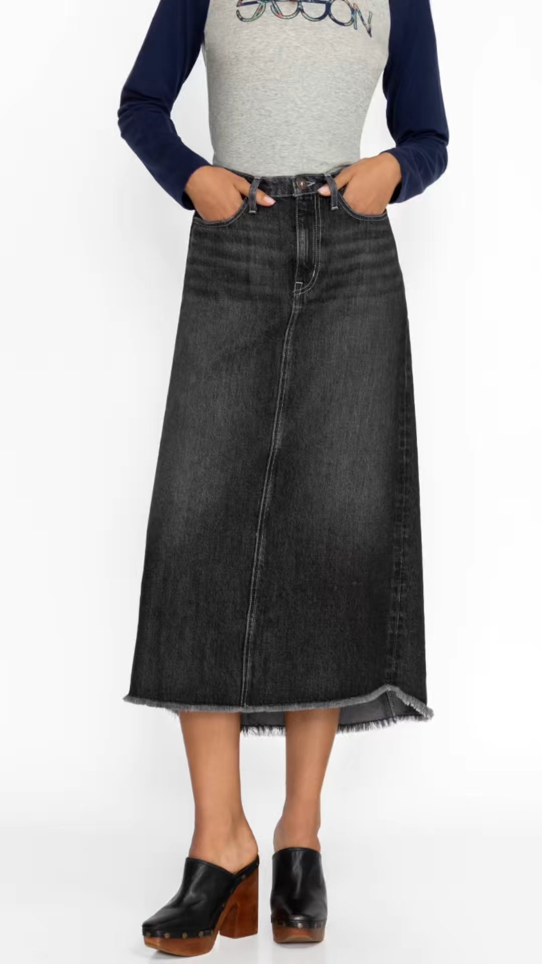 SALE! MIDI SKIRT
A-line silhouette and cool true black wash. It is crafted from a rayon-cotton 

#LTKStyleTip #LTKSaleAlert #LTKPlusSize