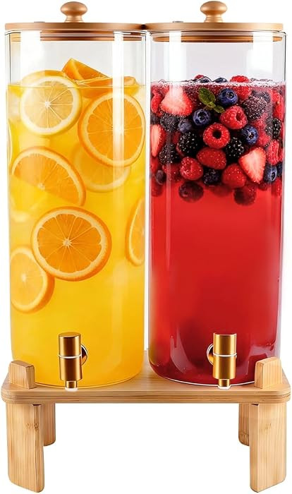 2 Gallon 2 Pack large Glass Drink dispenser for parties,Beverage Dispenser With Wood Stand,Water ... | Amazon (US)
